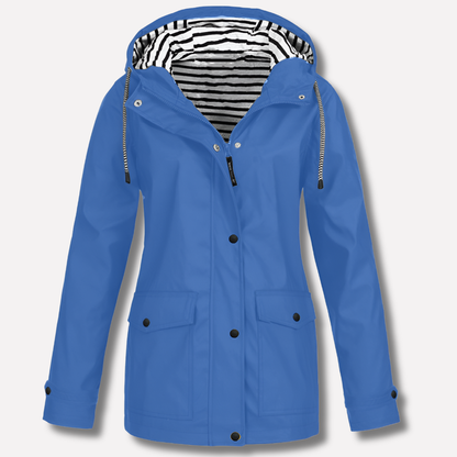Women's Hooded Rain Jacket with Zip Pockets – Waterproof Windproof Outdoor Coat for Hiking Travel Commute – Adjustable Hood Lightweight