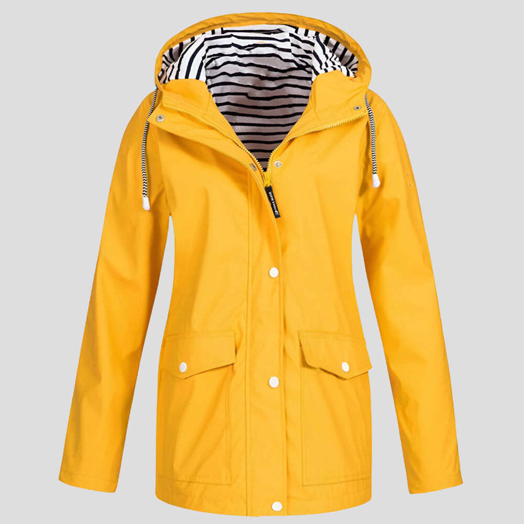 Women's Hooded Rain Jacket with Zip Pockets – Waterproof Windproof Outdoor Coat for Hiking Travel Commute – Adjustable Hood Lightweight