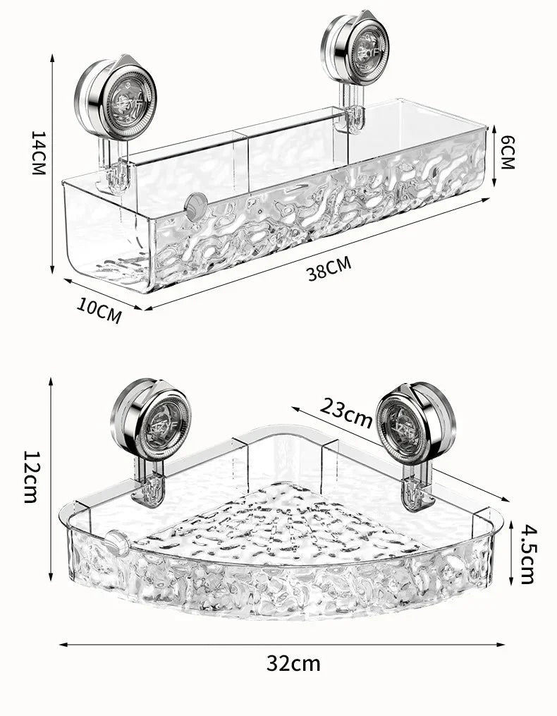 Adhesive Bathroom Organizer Caddy with Grip-Lock Suction – Wall-Mount Shelf for Shower & Vanity Toiletries, Shampoo, Cosmetics