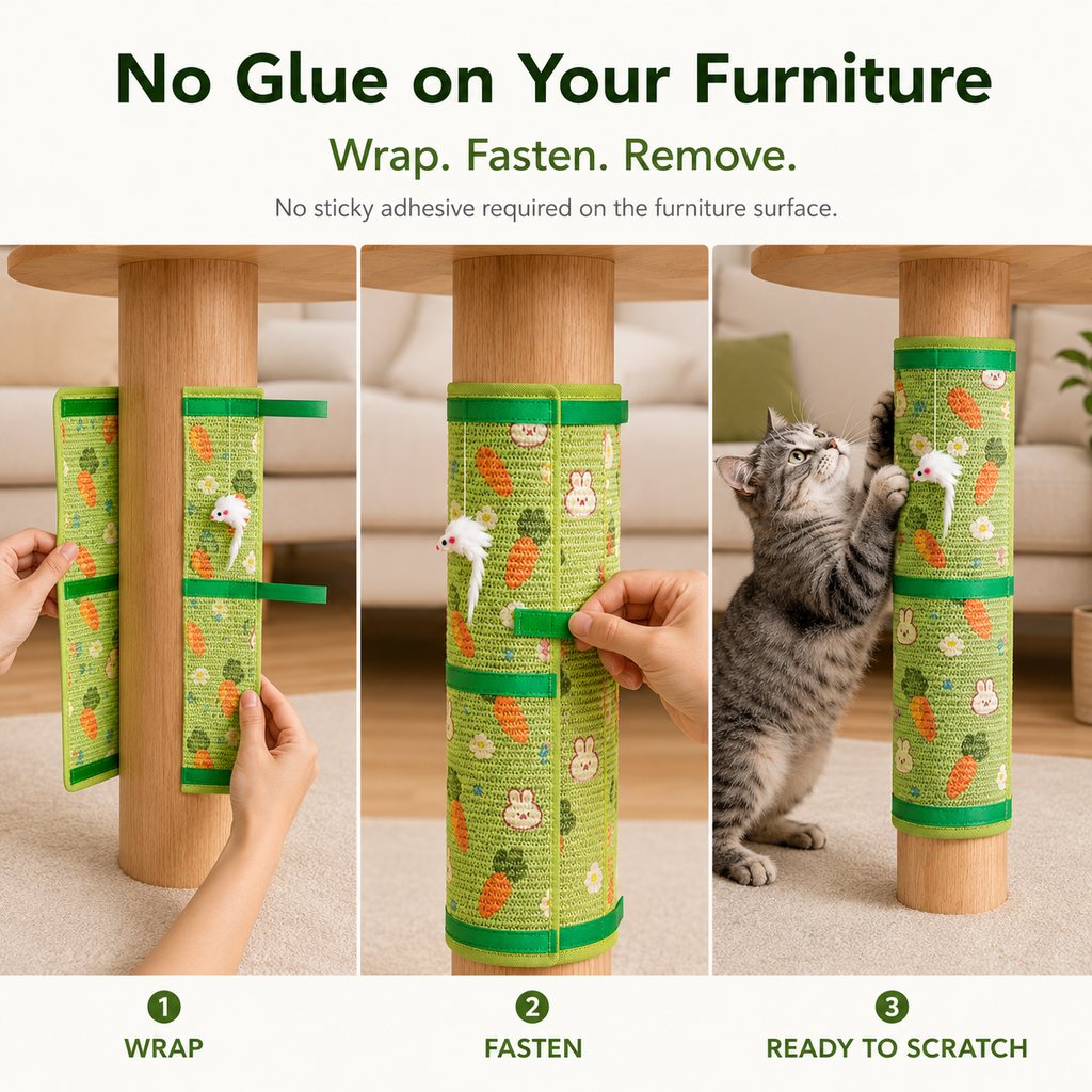 Ortekor Wrap-Around Sisal Cat Scratcher for Table Legs – Furniture Protector for Indoor Cats