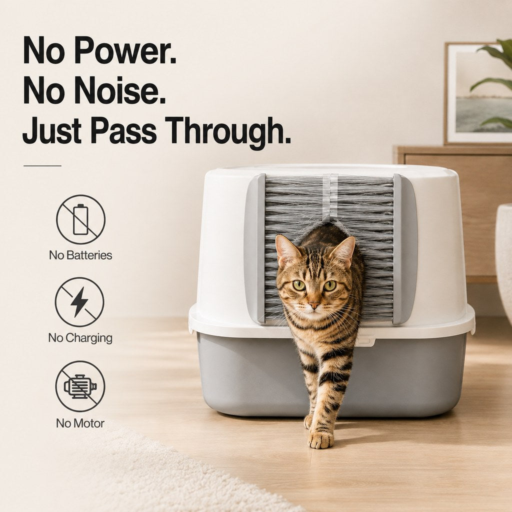 Ortekor Cat Litter Box Self-Grooming Brush Door – Automatic Loose Fur Catcher for Enclosed Litter Boxes & Cleaner Homes, 2-Piece Set
