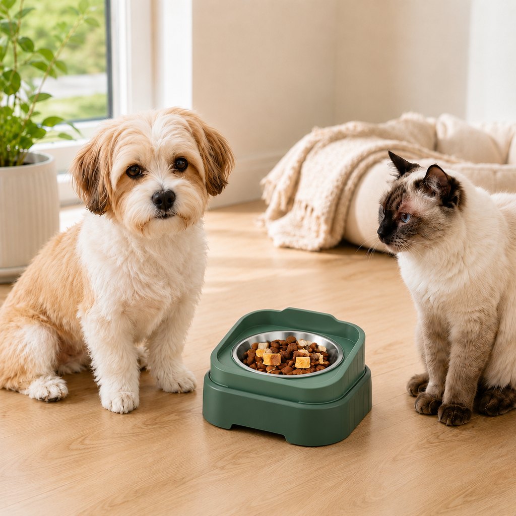 Ortekor Adjustable Elevated Slow Feeder Pet Bowl for Cats & Small Dogs - Less Mess, Slower Meals & Easy Cleaning