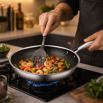 12-Inch Honeycomb Textured Skillet with Cool-Touch Handle for Induction Gas Electric Stovetops