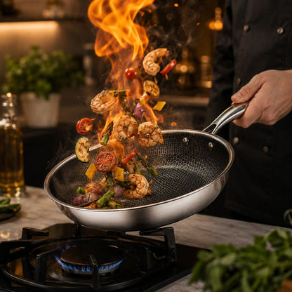 12-Inch Honeycomb Textured Skillet with Cool-Touch Handle for Induction Gas Electric Stovetops