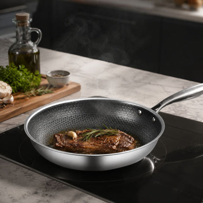 12-Inch Honeycomb Textured Skillet with Cool-Touch Handle for Induction Gas Electric Stovetops