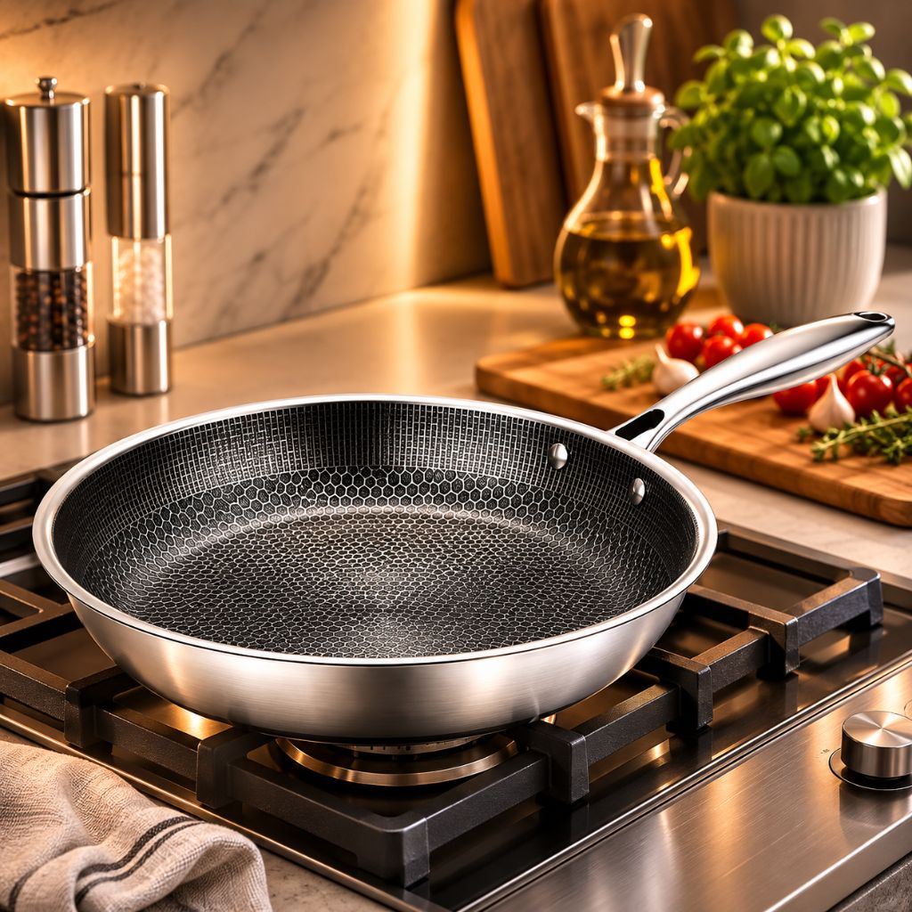 12-Inch Honeycomb Textured Skillet with Cool-Touch Handle for Induction Gas Electric Stovetops