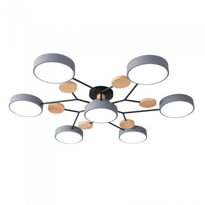 Branched Disc LED Ceiling Light with Wood Accents – Modern Scandinavian Design for Living Room, Bedroom & Dining