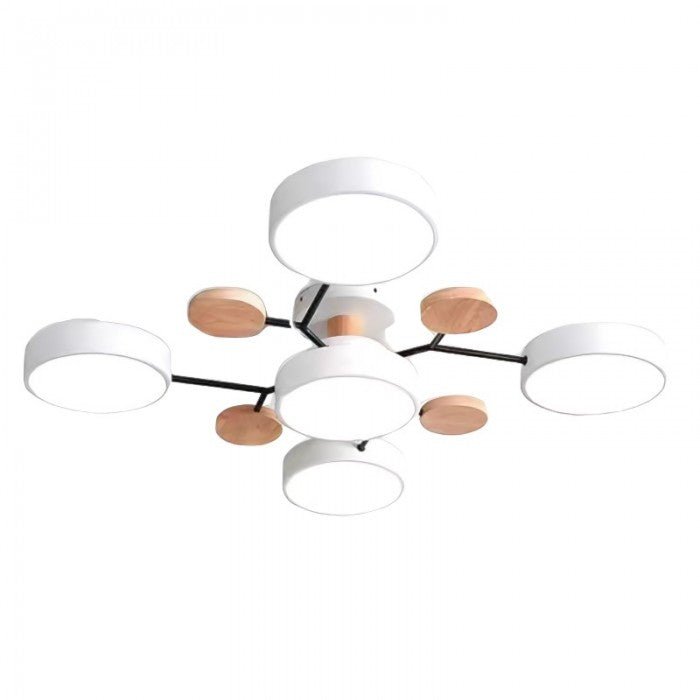 Branched Disc LED Ceiling Light with Wood Accents – Modern Scandinavian Design for Living Room, Bedroom & Dining