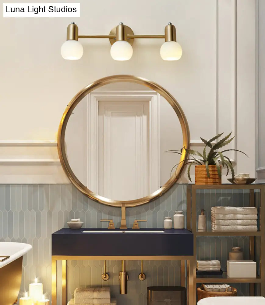 Brass Bathroom Vanity Light Fixture with Glass Shades – Downward Wall Sconce for Powder Room, Hallway & Mirror Lighting