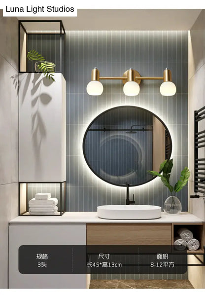 Brass Bathroom Vanity Light Fixture with Glass Shades – Downward Wall Sconce for Powder Room, Hallway & Mirror Lighting