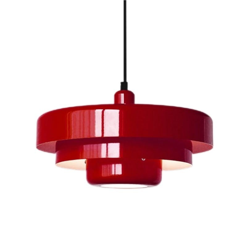 Layered Metal Ceiling Fixture 14-Inch Diameter Adjustable Cord Iron Shade for Kitchen Island Dining Table Home Office Retro Geometric Overhe