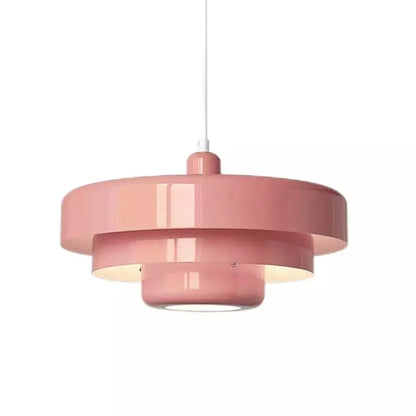 Layered Metal Ceiling Fixture 14-Inch Diameter Adjustable Cord Iron Shade for Kitchen Island Dining Table Home Office Retro Geometric Overhe