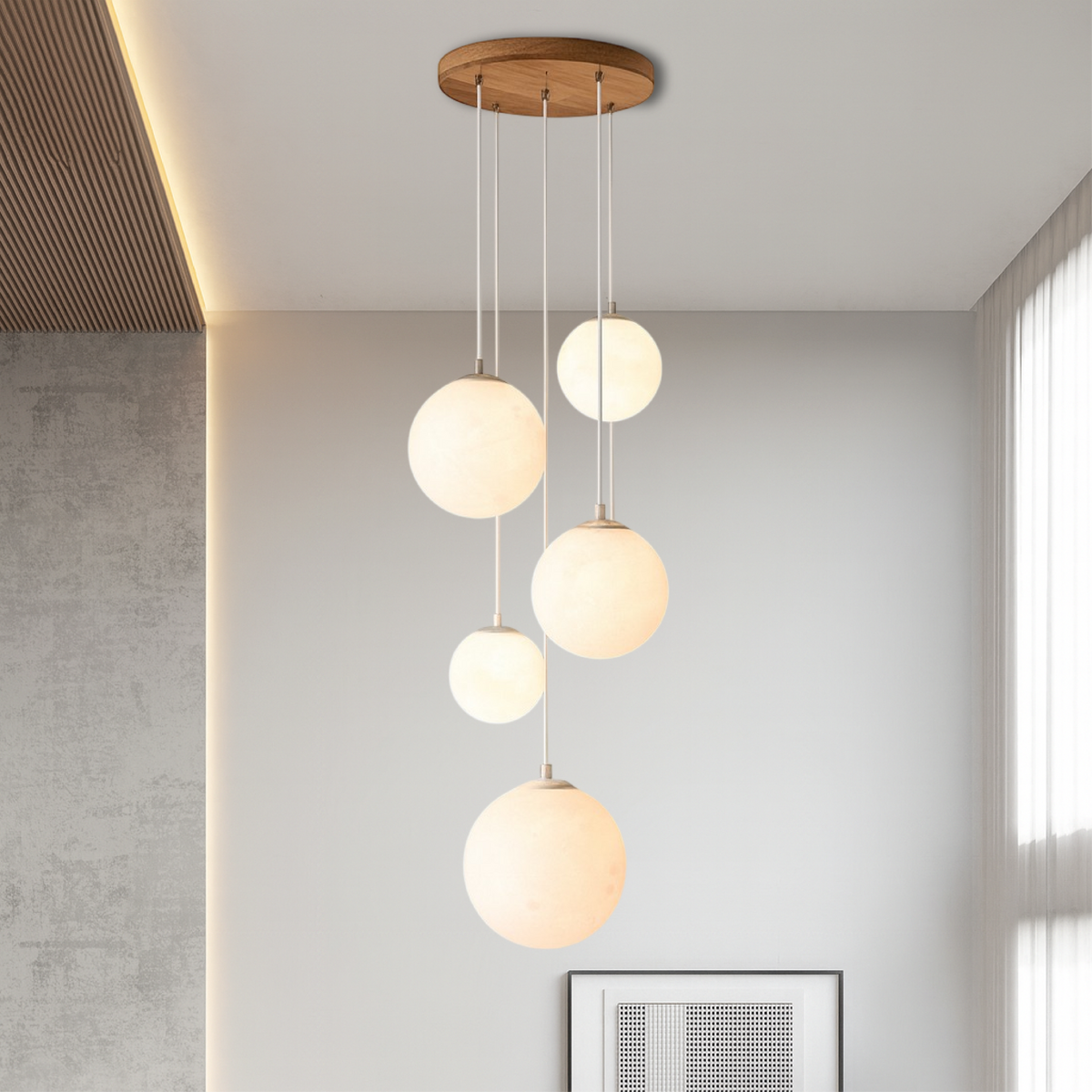 Cascading Glass Globe Pendant Light – 5-Tier Chandelier for Stairwell & High Ceiling | Modern Sphere LED Fixture