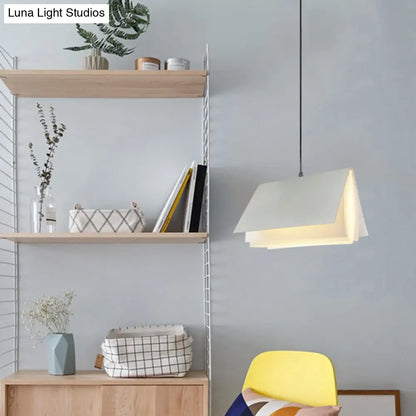 Book-Shaped Ceiling Pendant Light, LED Compatible Hanging Fixture for Kitchen Island, Dining Room and Bedroom, Plastic Shade with Round