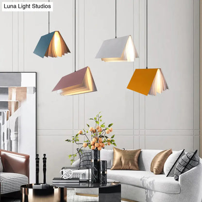Book-Shaped Ceiling Pendant Light, LED Compatible Hanging Fixture for Kitchen Island, Dining Room and Bedroom, Plastic Shade with Round