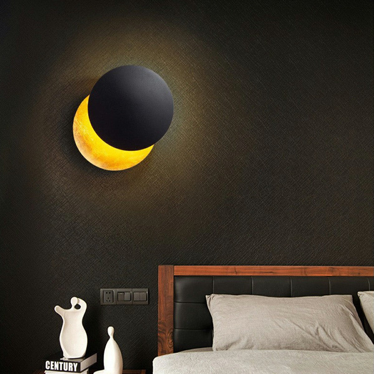 Rotating Iron Sconce with Adjustable Eclipse Discs – 3-Temperature LED Fixture for Bedroom & Hallway – 10 in or 8 in Diameter Modern Accent