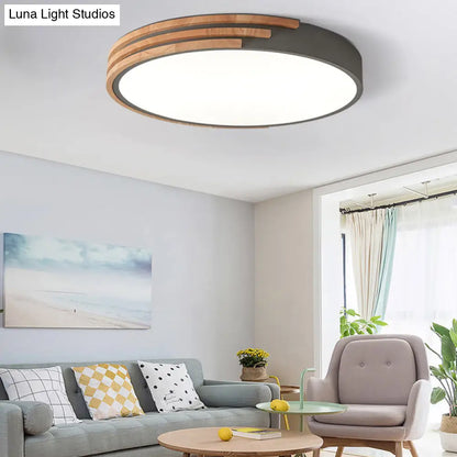 Circular Wood Ceiling Light Flush Mount 16 Inch | Low Profile Modern LED Fixture for Bedroom Living Room Dining Room | Slim 2 Inch Depth