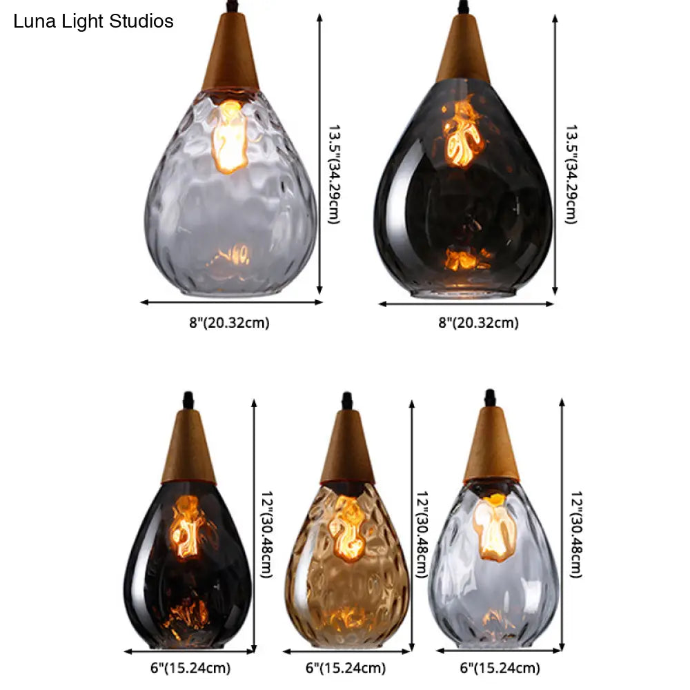 Teardrop Glass Pendant Light Modern Hanging Ceiling Fixture for Dining Room & Kitchen | Single Light E26 Socket | Adjustable 47" Cord