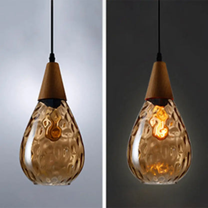 Teardrop Glass Pendant Light Modern Hanging Ceiling Fixture for Dining Room & Kitchen | Single Light E26 Socket | Adjustable 47" Cord
