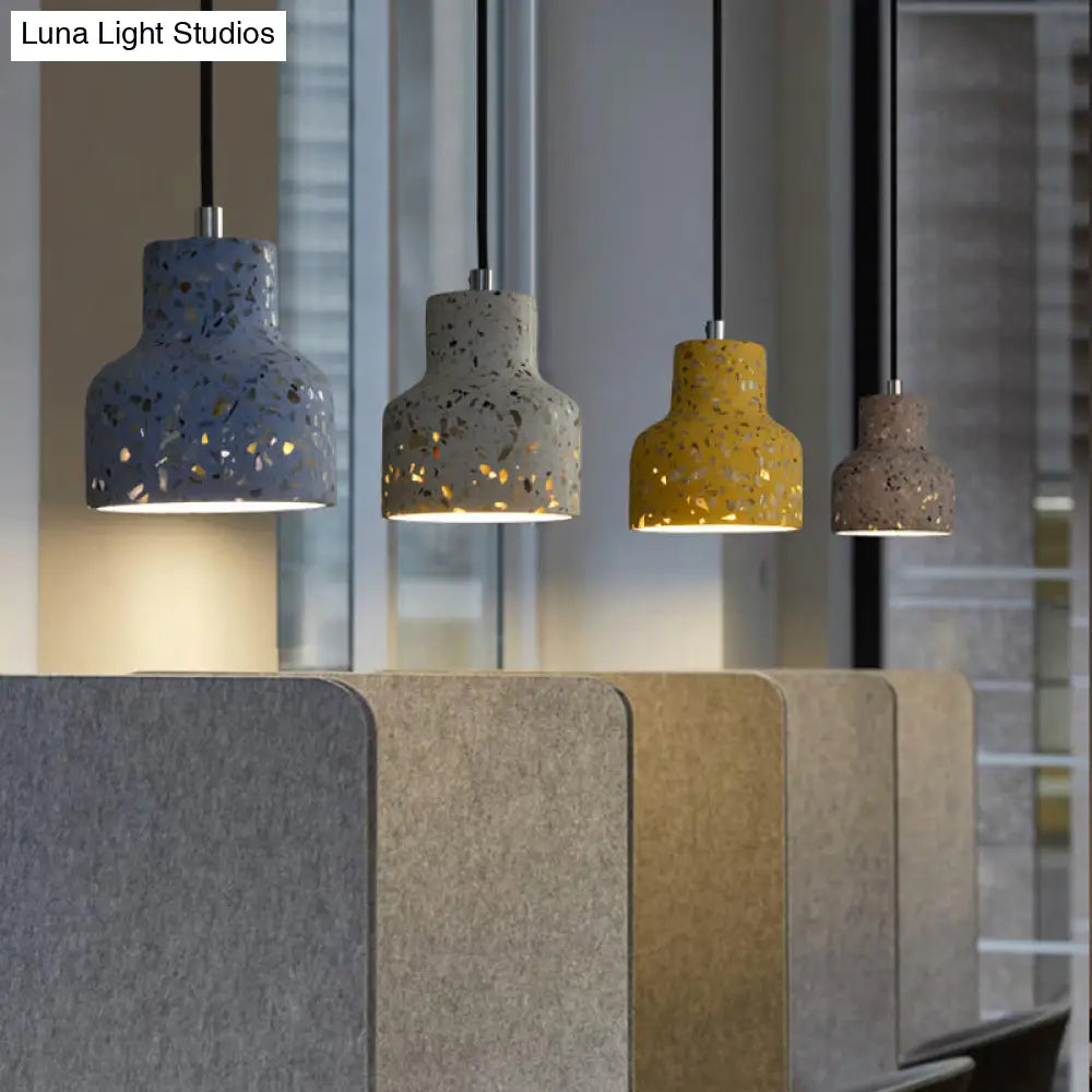 Terrazzo Cement Pendant Light with Adjustable Cord, Single Bulb Fixture for Kitchen Island, Entryway & Dining Room, Modern Industrial