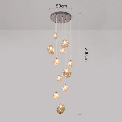 Modern Multi-Light Stairwell Chandelier with Remote – Dimmable LED Cluster Pendant for High Ceilings – Glass Globe Hanging Light