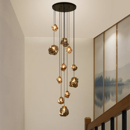 Modern Multi-Light Stairwell Chandelier with Remote – Dimmable LED Cluster Pendant for High Ceilings – Glass Globe Hanging Light