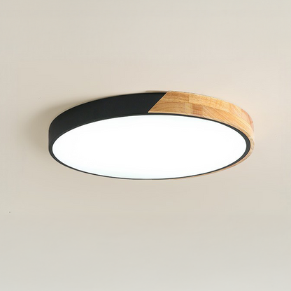 Wood LED Ceiling Light Fixture Round Flush Mount Modern Nordic Design for Bedroom Living Room – Black or White Finish