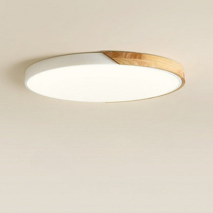 Wood LED Ceiling Light Fixture Round Flush Mount Modern Nordic Design for Bedroom Living Room – Black or White Finish