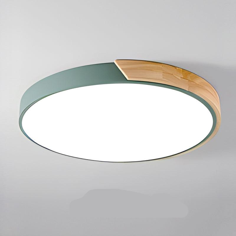 Modern Flush-Mount LED Ceiling Light with Wood Accent – Round Dome Design for Bedroom, Living Room & Office