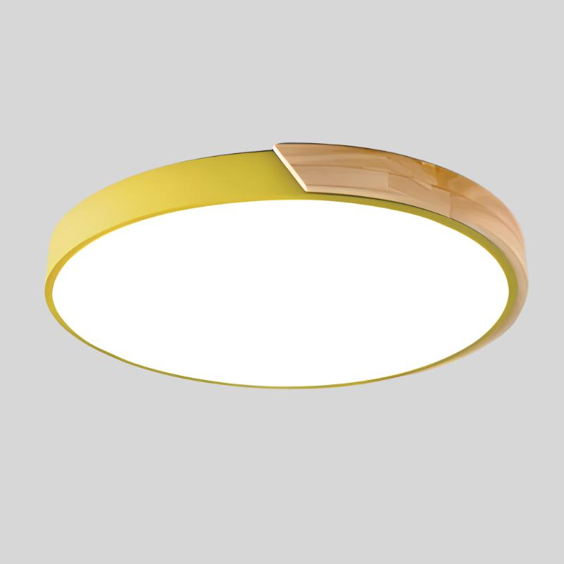 Modern Flush-Mount LED Ceiling Light with Wood Accent – Round Dome Design for Bedroom, Living Room & Office