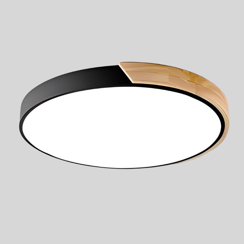 Modern Flush-Mount LED Ceiling Light with Wood Accent – Round Dome Design for Bedroom, Living Room & Office