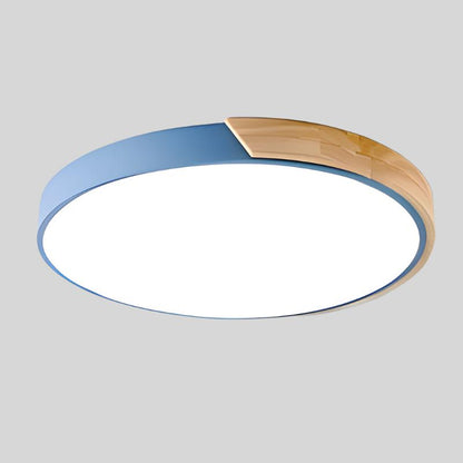 Round Wood Ceiling Light Fixture with LED – Scandinavian Style Flush Mount for Bedroom, Study & Hallway – 9" or 12" Diameter – Modern