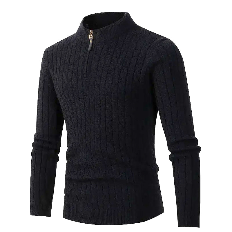 Men's Cable Knit Half-Zip Pullover Sweater – Classic Fit Ribbed Collar Knitwear for Casual & Smart Occasions