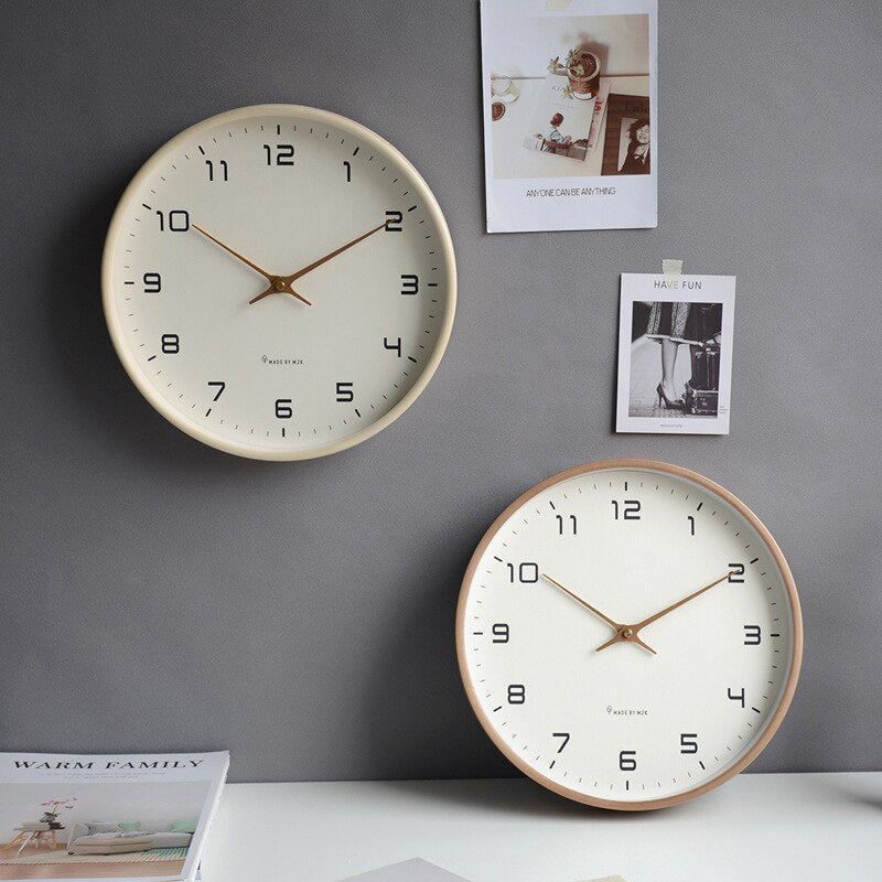 Silent Wooden Wall Clock with Scandinavian Design for Living Room & Bedroom Decor | Modern Minimalist Round Wood Face 12-Inch Quiet