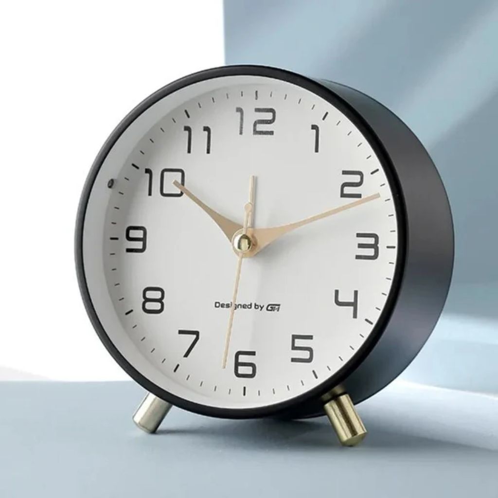 Contemporary Desk Clock Silent Sweep Movement Metal Frame Glass Face 6 Colors Bedroom Office Nightstand Quiet Timepiece Minimalist