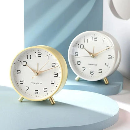 Contemporary Desk Clock Silent Sweep Movement Metal Frame Glass Face 6 Colors Bedroom Office Nightstand Quiet Timepiece Minimalist