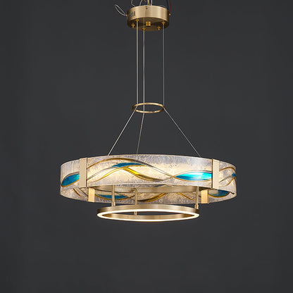 Brass Glass Pendant Fixture Dimmable LED Adjustable Height Round Ceiling Light for Dining Room Kitchen Island Living Room Modern Art Deco Li