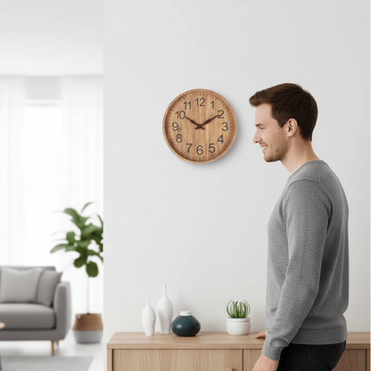 ECHO TIME – Horloge murale moderne en bois avec mécanisme silencieux et design naturel minimaliste pour une décoration intérieure élégante