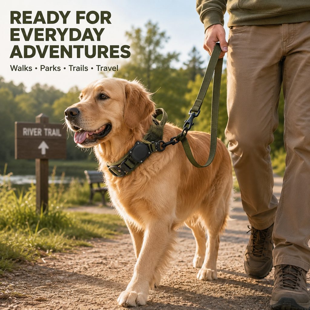 Ortekor AirTag-Compatible Tactical Dog Collar with Control Handle - Close Control for Walks, Trails & Busy Areas