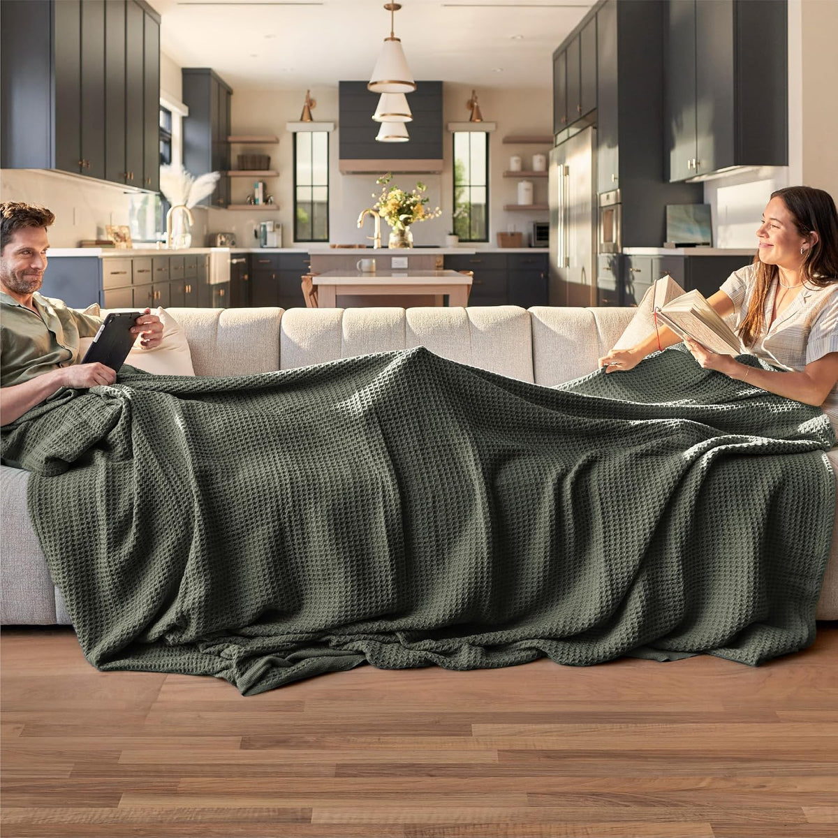 Couverture jeté en coton pour lit, couverture gaufrée format grand lit pour toutes les saisons, couverture en coton douce et respirante pour canapé