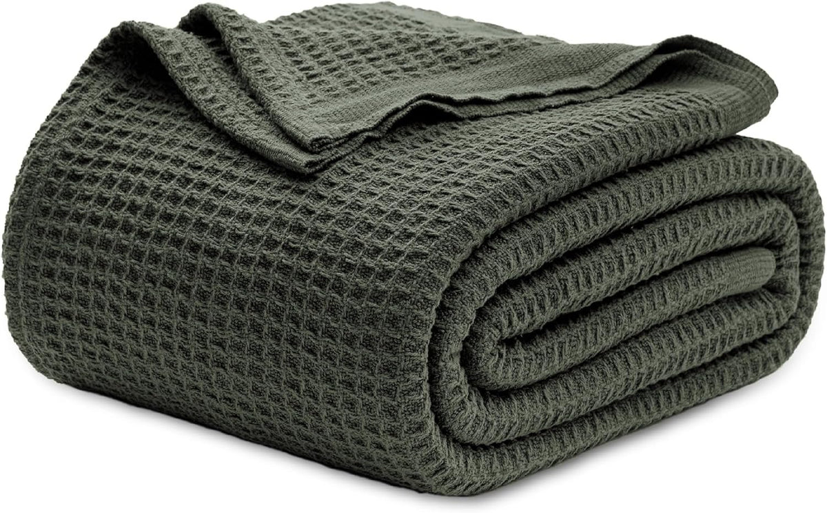 Pure Cotton Thermal Blanket – Queen 90×90 in – Textured Weave Layer for All Seasons – Lightweight & Breathable Throw for Bed or Sofa