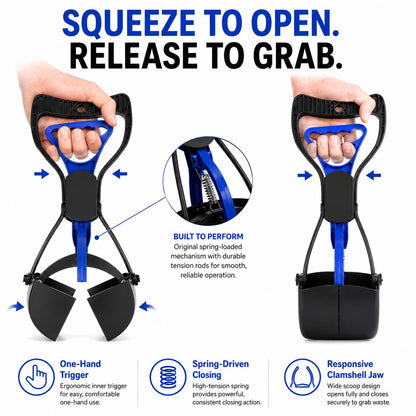 Ortekor Foldable Long-Handle Dog Pooper Scooper for Yard & Walks - One-Hand Bag-Lined Pickup