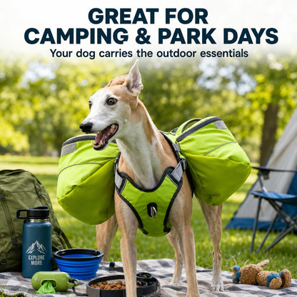 Ortekor Dog Saddlebag Backpack Harness for Hiking & Camping - Hands-Free Storage for Water, Treats & Trail Essentials