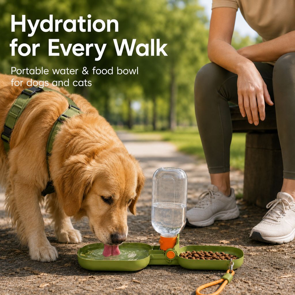 Ortekor Portable Folding Pet Water & Food Cup for Walks & Hiking - 15.6 oz Leak-Resistant Dog & Cat Travel Bottle Bowl