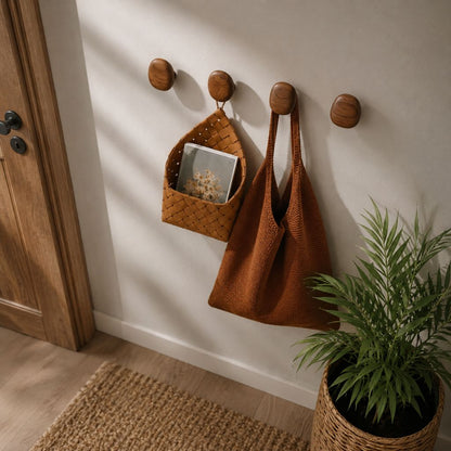 Handcrafted Wooden Wall Hooks Set of 4 Natural Timber Coat Rack Towel Hanger Entryway Bathroom Bedroom Organizer Artisan Finish