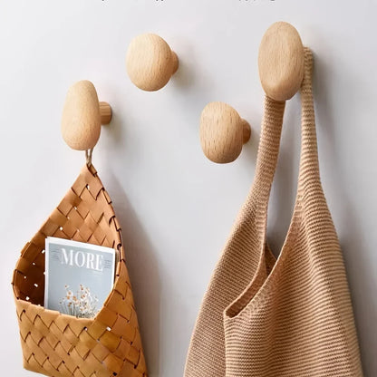 Handcrafted Wooden Wall Hooks Set of 4 Natural Timber Coat Rack Towel Hanger Entryway Bathroom Bedroom Organizer Artisan Finish