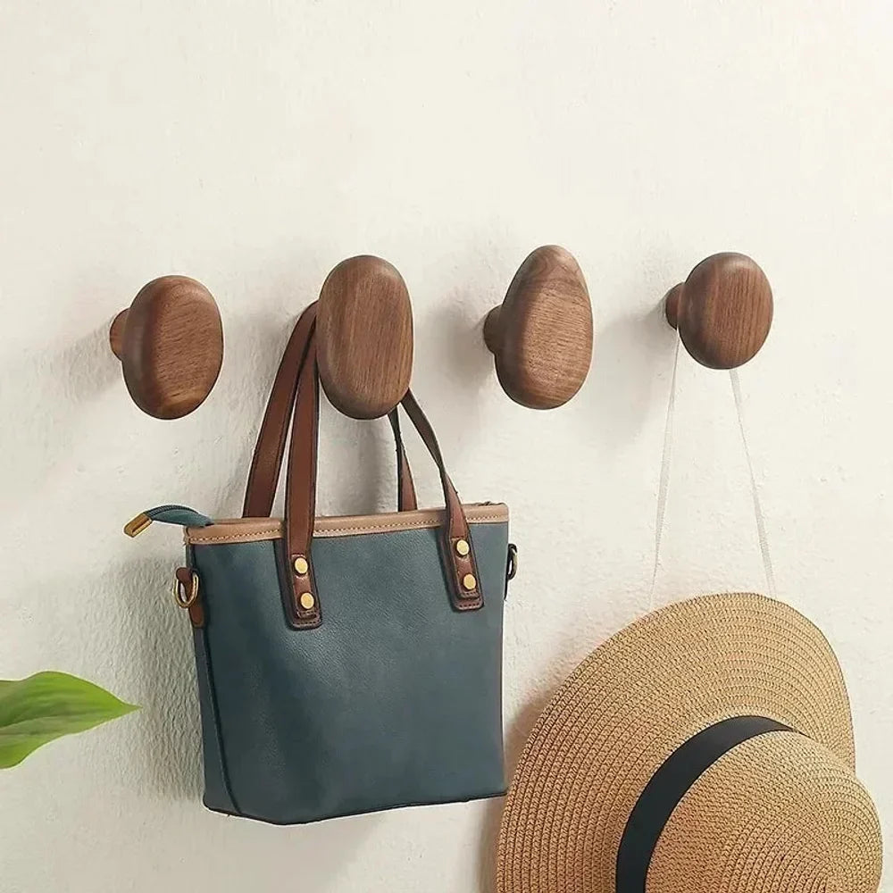 Handcrafted Wooden Wall Hooks Set of 4 Natural Timber Coat Rack Towel Hanger Entryway Bathroom Bedroom Organizer Artisan Finish