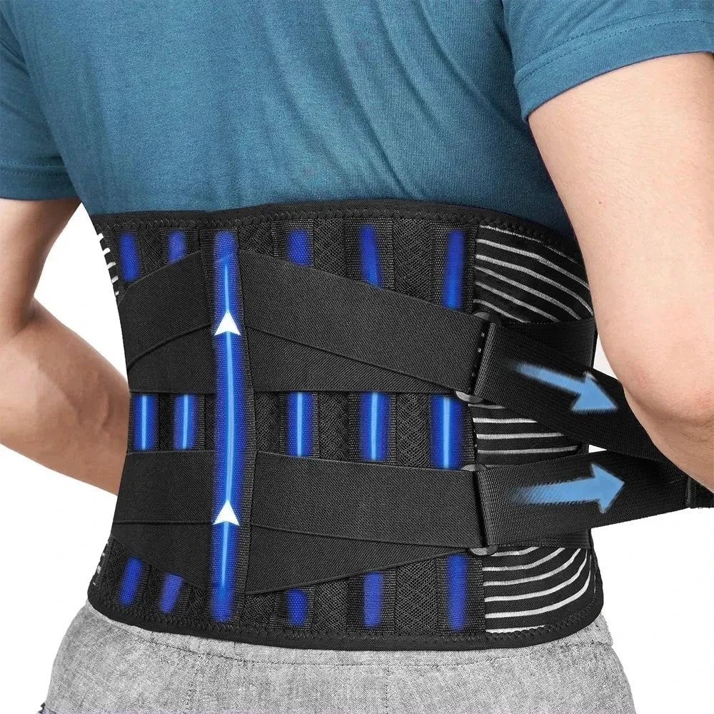 Ceinture de soutien lombaire, orthèse dorsale avec barres en aluminium et ressorts en acier, ceinture de maintien lombaire respirante pour sciatique