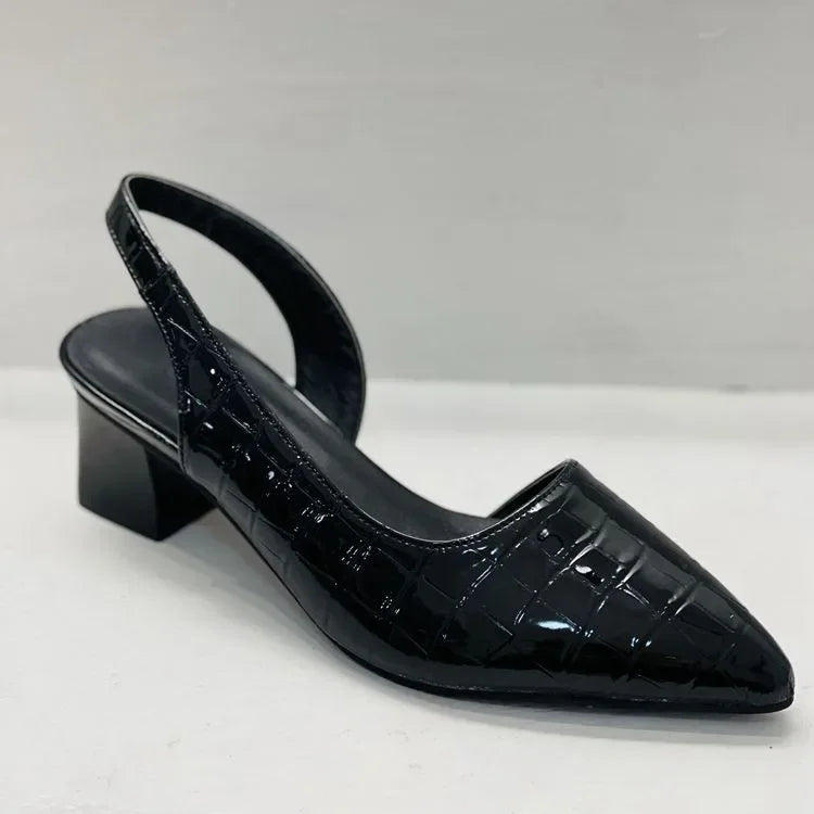 Women's Pointed-Toe Slingback Heels with Arch Support Brown Croc-Embossed Footwear for Office Work Professional Occasions All-Day Wear