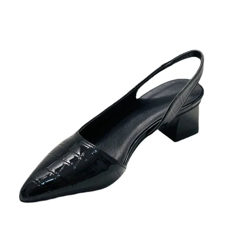 Women's Pointed-Toe Slingback Heels with Arch Support Brown Croc-Embossed Footwear for Office Work Professional Occasions All-Day Wear